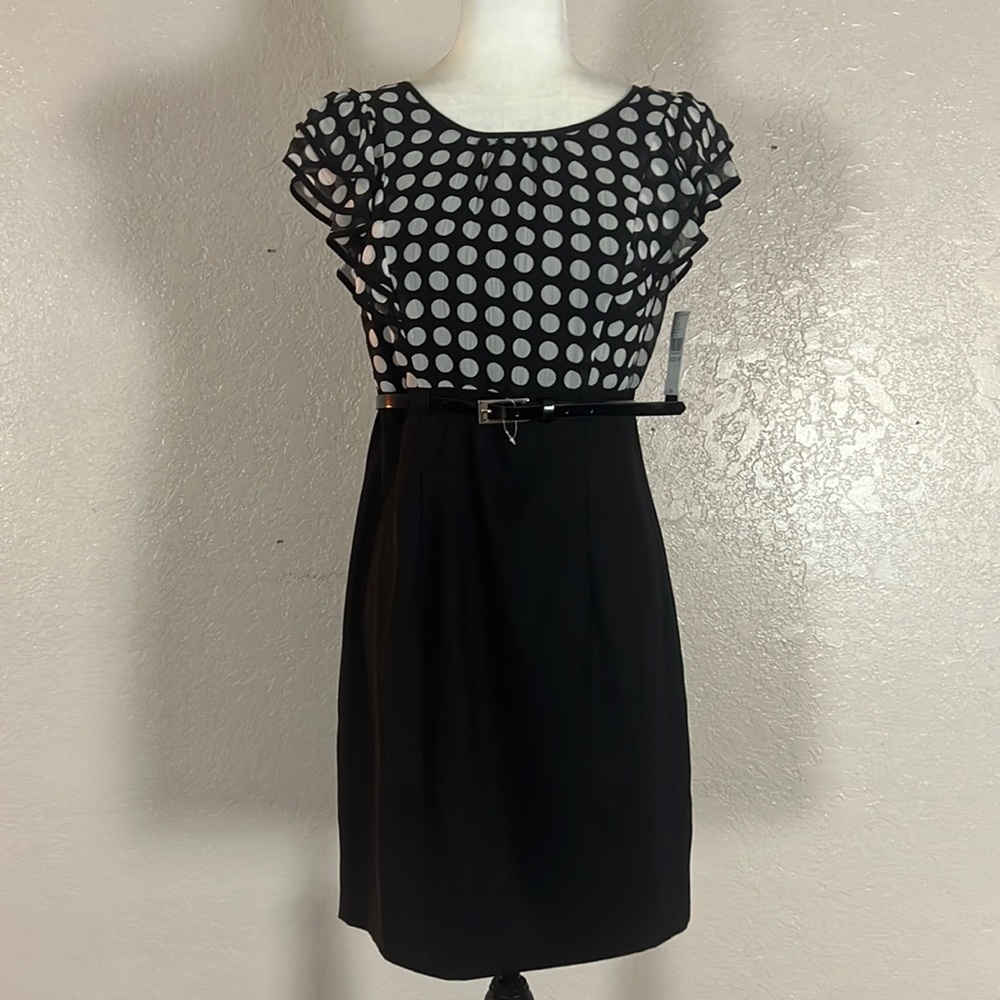1076 NWT ALYX Petite Polka dot/solid Ruffle top Dress W/belt. Sz8P